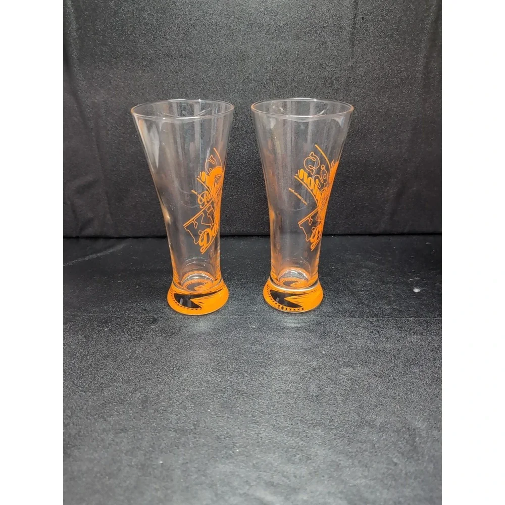 Paramount's Kings Dominion Pilsner Glass Set,‎ Vintage Orange Logo Beer Glasses